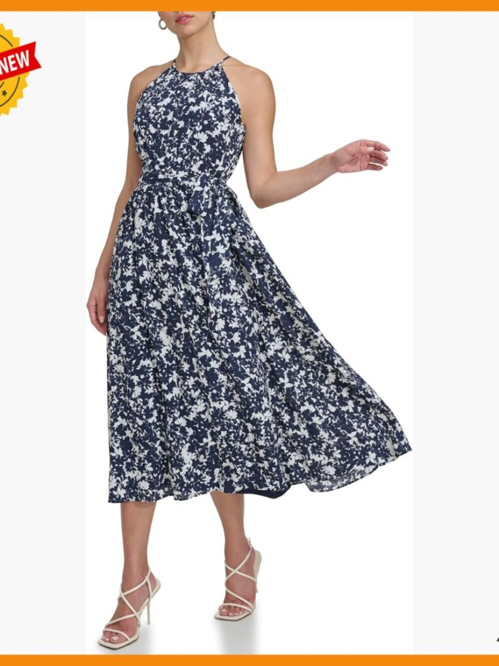 Sleeveless Halter Midi Dress, Glossy Rayon Fit & Flare, Travel Ready